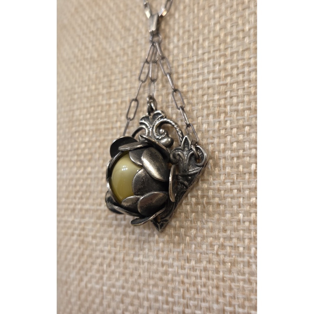 Stunning Art Nouveau Sterling‎ Silver & Amber Budding Flower Necklace 18" - Picture 3 of 7